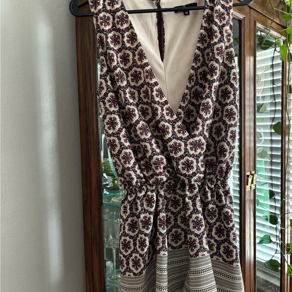 C. Luce Maroon Floral Sleeveless V-Neck Jumpsuit